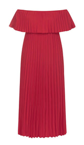 TRÄGERLOSES PLISSIERTES MAXIKLEID IN ROT
